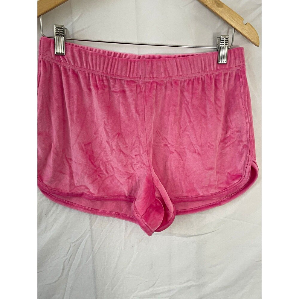 Juicy Couture Women’s Pink Velour Sleep Shorts Rhinestone Logo Drawstring, M